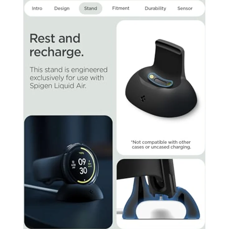 Spigen Liquid Air Hülle für Google Pixel Watch 4 41mm (2025) mit Ladeständer, Matt Schwarz, flexibles TPU und erhöhter Bildschirmschutz – Bild 4