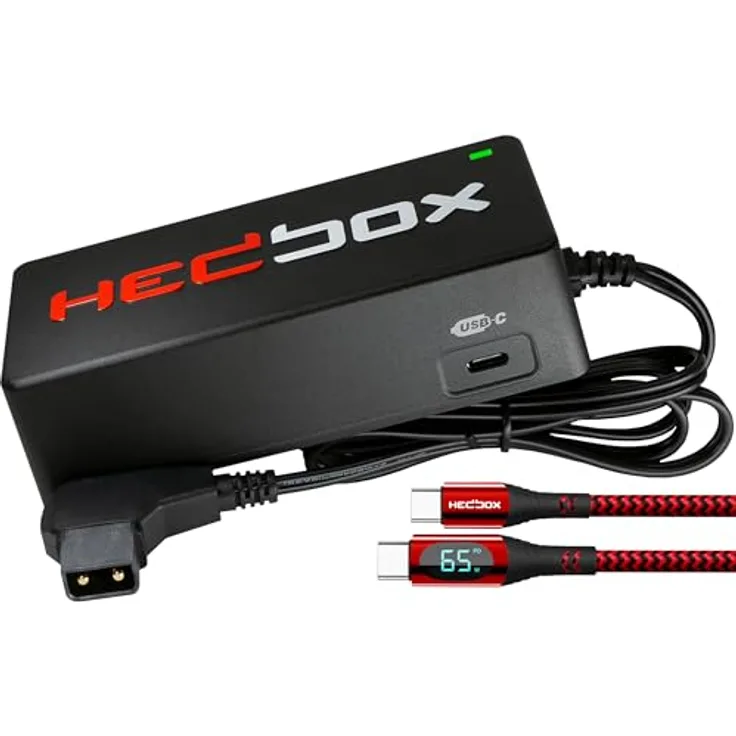HEDBOX HED-DC10 Schnellladegerät, 16,8V/3A, mit 1m D-Tap-Kabel für V-Mount- und Gold-Mount-Akkus, Typ-C-Ladeanschluss PD 65W, zweifarbige IDL-Anzeige