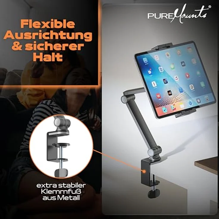 PureMounts Tablet Tischhalterung, 360° drehbar für 4,7–12,9 Zoll Tablets, matte schwarze Oberfläche – Bild 3