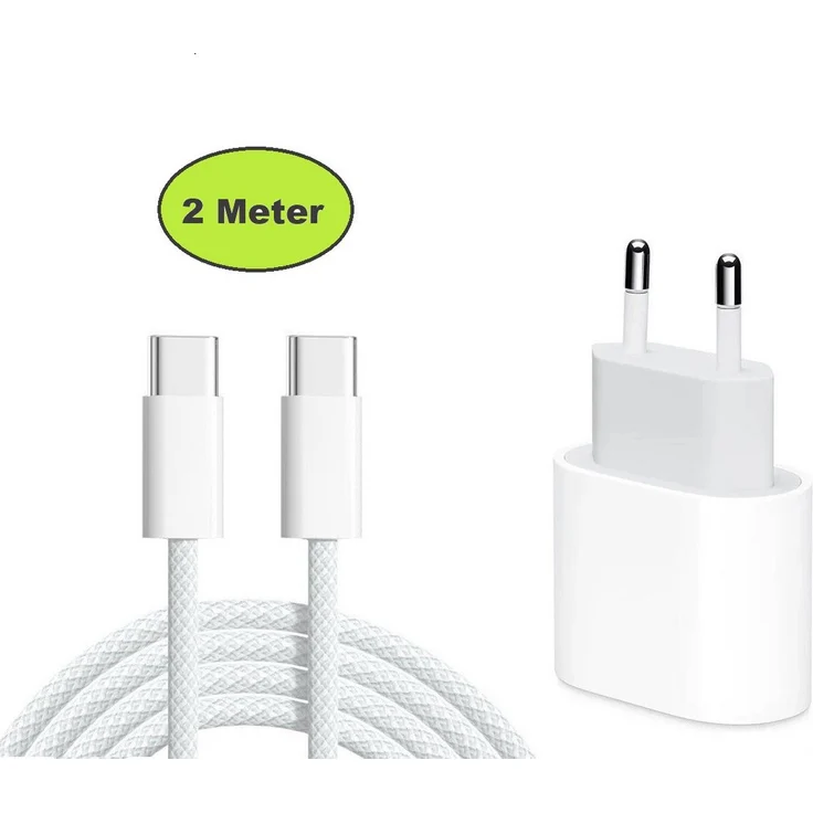 Ventarent Schnellladeset für Apple iPhone 16/15 Pro/Plus/Pro Max, 25 Watt USB-C Ladeadapter und 2m gewebtes Ladekabel, Fast Charging
