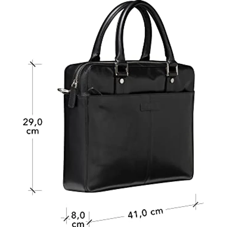 dbramante1928 - Rosenborg Laptoptasche 16 Zoll für Damen und Herren - Tasche mit strukturierten Ledergriffen und einem verstellbaren Schultergurt - Aus echtem Vollnarbenleder - Black (2nd Gen) – Bild 2
