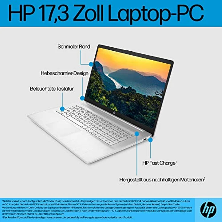 HP Laptop | 17,3" FHD Display | AMD Ryzen 7 7730U | 16 GB DDR4 RAM | 512 GB SSD | AMD Radeon-Grafik | Windows 11 Home | Silber | inkl. HP Fast Charge – Bild 4