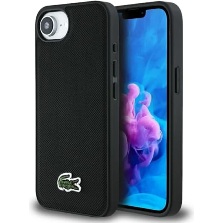Lacoste Case Iconic Petit Pique Woven Logo MagSafe, Smartphone Hülle aus strapazierfähigem PU-Material für iPhone 16e, Schwarz – Bild 1