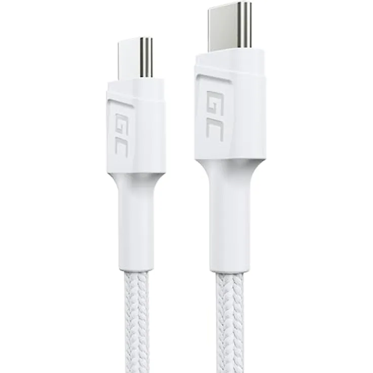 Green Cell PowerStream, 30cm USB C Nylon Ladekabel, 60W Power Delivery, Quick Charge 3.0, weiß, für Samsung Galaxy S21/S20 Ultra/S10/S9/S8+/Note 20/10
