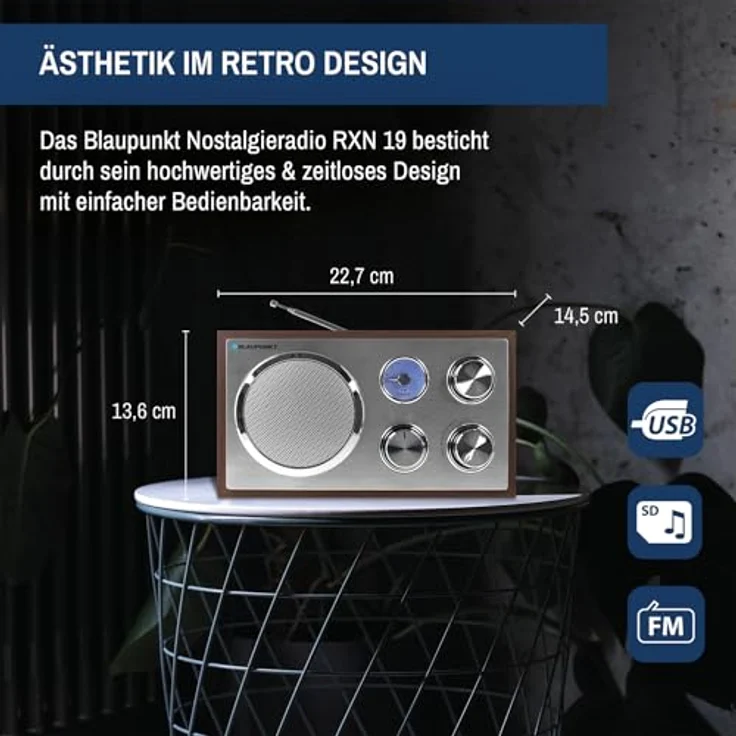 BLAUPUNKT RXN 19 WN Retro Radio, Nostalgie-Designradio mit USB-Port 2.0 und SD Kartenleser Walnuss – Bild 2