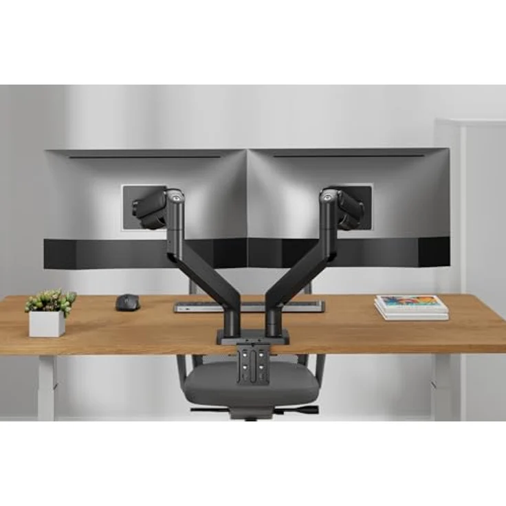 Digitus Dual Monitorhalterung für 2x 45 Zoll, Tischhalterung bis 2x 20 kg, Schwarz mit VESA Quick-Release und flexiblem Kabelmanagement – Bild 5