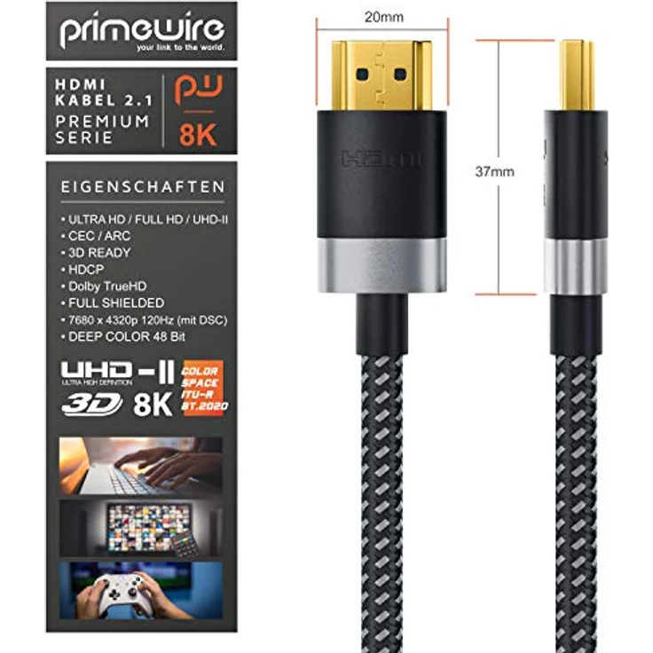 1,5m - 8K HDMI Kabel 2.1 - 8K@60Hz 4K @ 120Hz DSC - HDTV 7680 x 4320 - UHD II - HDMI 2.1 2.0a 2.0b - 3D - Highspeed HDMI-Kabel Ethernet - HDR - ARC - Präzisionsstecker - kompatibel zu Blu Ray PS4 Xbox – Bild 2