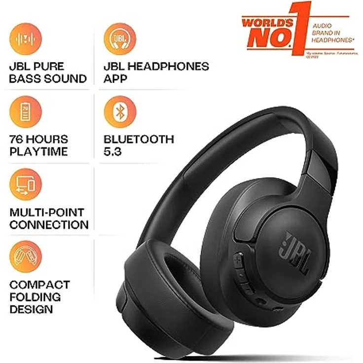 JBL Tune 720BT Wireless over-ear Kopfhörer – Mit JBL Pure Bass Sound, Bluetooth und leichtem, faltbarem Design – Bis zu 76 Stunden Musikwiedergabe – Schwarz – Bild 2