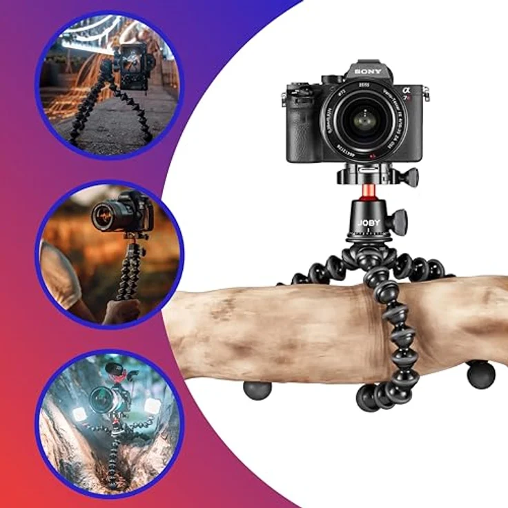 JOBY GorillaPod 3K Pro Kit, Flexibles Profi-Stativ aus Aluminium mit Kugelkopf, QR-Platte, Made in Italy, für Premium CSC/Spiegellose Kamera, 3 kg Traglast, J91566-BWW – Bild 2