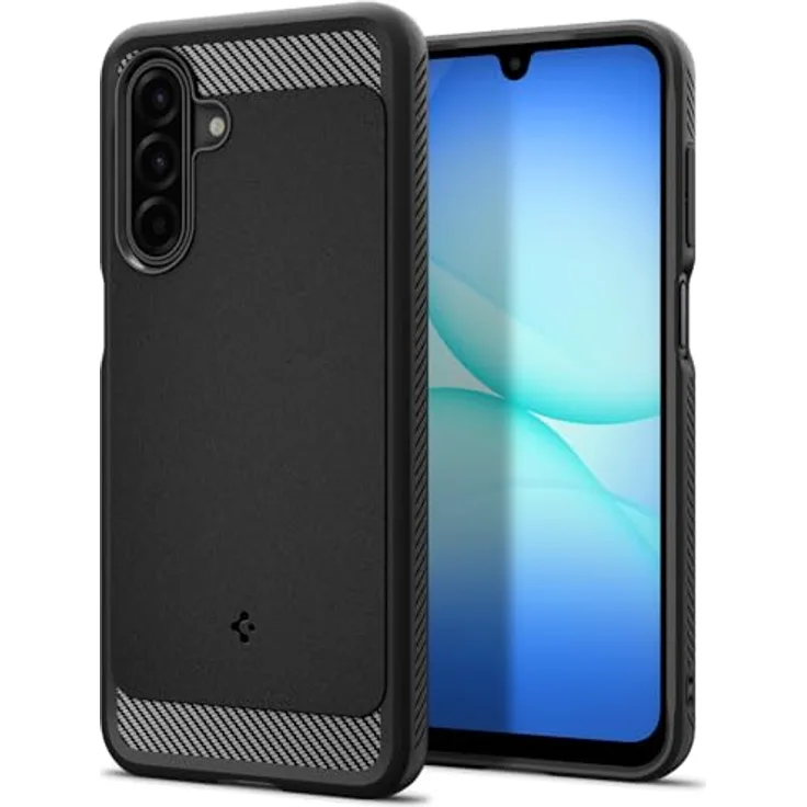 Spigen Rugged Armor Hülle für Samsung Galaxy A17 4G/5G - Fallschutz in Militärqualität, Karbonfaser Akzente, Matte Black