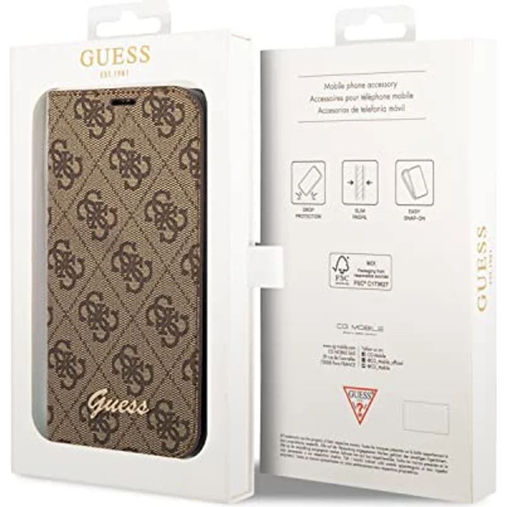 Guess GUBKP14MHG4SHW Hülle für iPhone 14 Plus 6,7" braun/Brown Book 4G Vintage Gold Logo – Bild 4