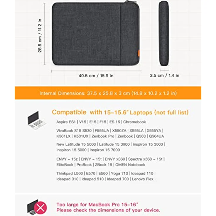 Inateck 360° Rundumschutz 15-15.6 Zoll Hülle Laptoptasche Kompatibel mit Laptops/Chromebooks/Notebooks – Bild 2