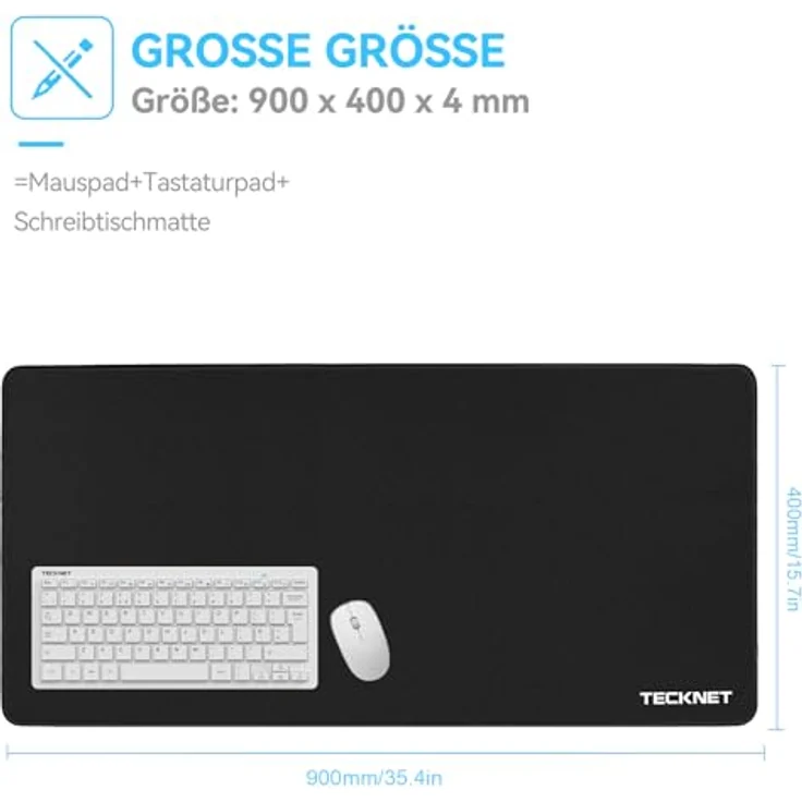 TECKNET Mauspad XXL Speed Gaming, 900x400 mm, Schwarz, Wasserdicht, rutschfeste Gummibasis, verbesserte Präzision und Geschwindigkeit – Bild 2