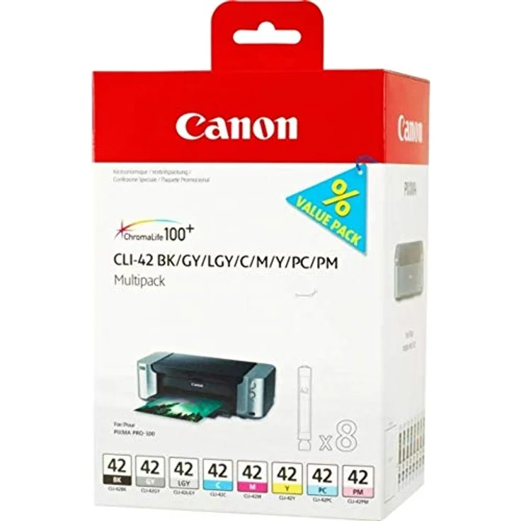 Canon CLI-42 8 original Tintenpatrone Multipack BK-GY-LGY-C-M-Y-PC-PM für Pixma Inkjet Drucker PRO100-PRO100S – Bild 2