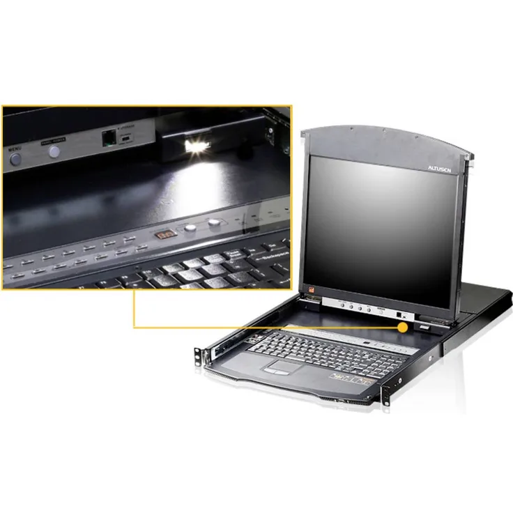 ATEN KL1516AiN D KVM-Umschalter, VGA mit LCD-Bildschirm, Tastatur und Touchpad, 1600 x 1200 Pixel, für bis zu 16 Computer
