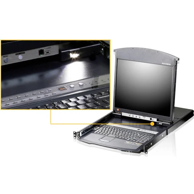 ATEN KL1516AiN D KVM-Umschalter, VGA mit LCD-Bildschirm, Tastatur und Touchpad, 1600 x 1200 Pixel, für bis zu 16 Computer