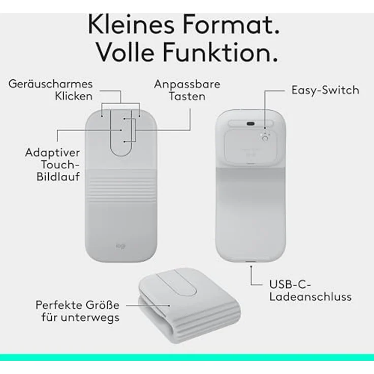 LOGITECH Mobi Fold kabellose faltbare Maus, präzise 4K DPI-Abtastung, adaptive Touch-Bildlauf, Off White – Bild 3