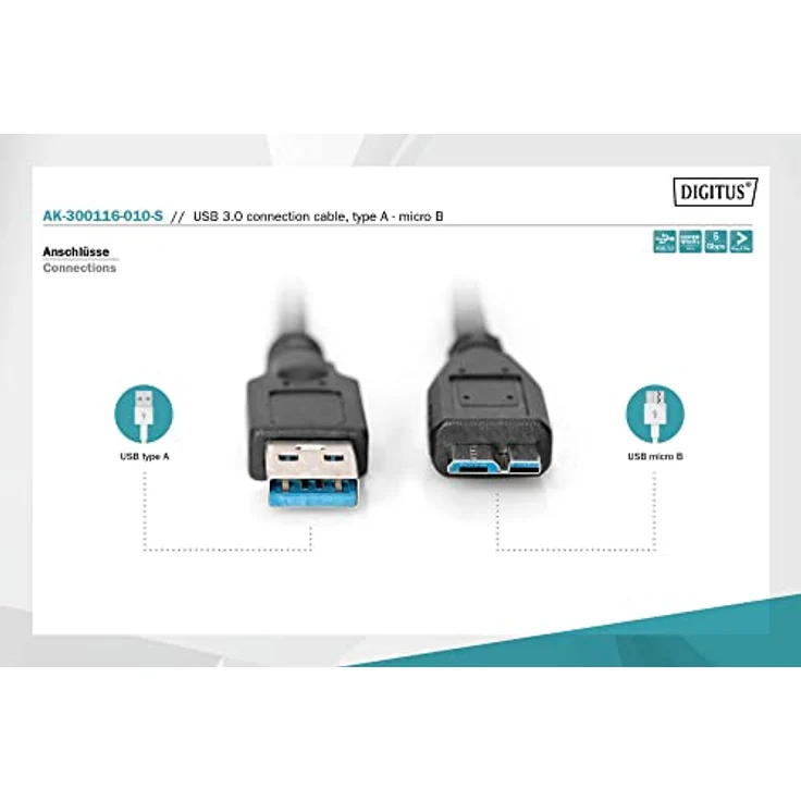 ASSMANN SuperSpeed USB 3.0 Kabel, USB A Stecker Micro USB B-Stecker, Cu AWG 28, 2x geschirmt, dl. 1.0m (AK-300116-010-S) – Bild 3