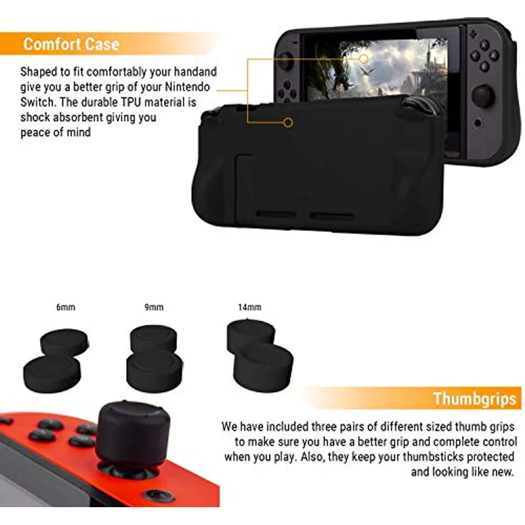 Orzly Zubehörpaket-Switch - Geek Pack für Nintendo Switch: Tragetasche & Displayschutzfolie, Joycon Grips & Lenkrad, JoyCon/Pro-Controller-Ladestation, Comfort Grip Tasche & More - JetBlack - Preisvergleich – Bild 4