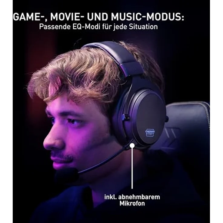 CHERRY XTRFY H3 Wireless Gaming-Headset, Esports-Optimierter Sound, Bluetooth & Low-Latency-USB, 3 EQ-Modi, Lange Akkulaufzeit, Bequeme Passform, Schwarz – Bild 5