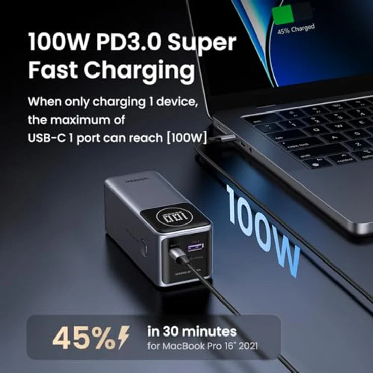 UGREEN 100W Powerbank 12000 mAh (35526B) mit 2 USB-Ausgängen und 13-fachem Schutz, grau – Bild 2