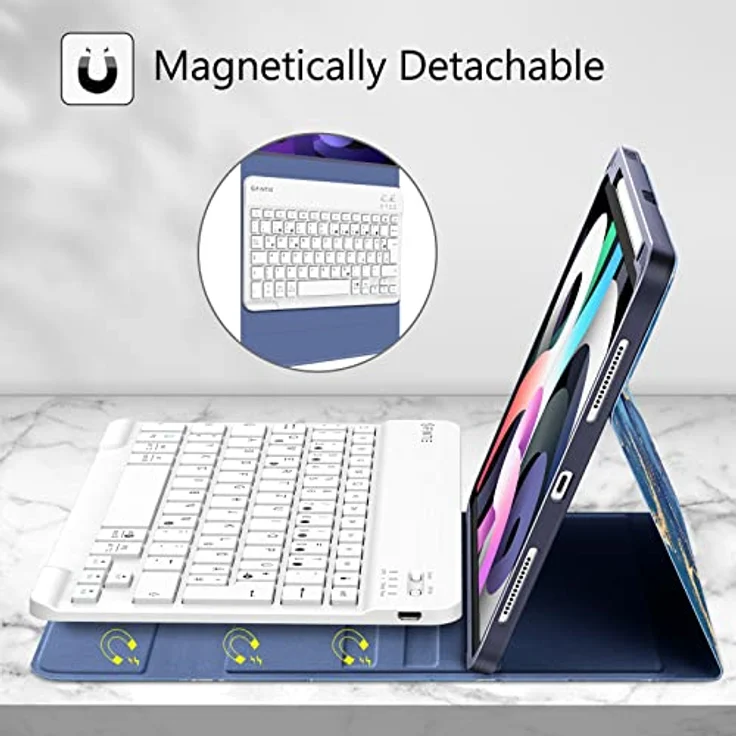 Fintie Tastatur Hülle für iPad Air 11 Zoll M2, iPad Air 6/5/4 (2024/2022/2020) 10,9 Zoll, Ozean Marmor, magnetisch Abnehmbarer Keyboard, TPU Rückschale, Stifthalter – Bild 3