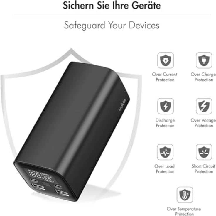 LogiLink PA0350 Powerbank 20000 mAh, QC 3.0 & PD 3.0, 65 W, Aluminium-Gehäuse, LCD-Display, bidirektionales Aufladen – Bild 4