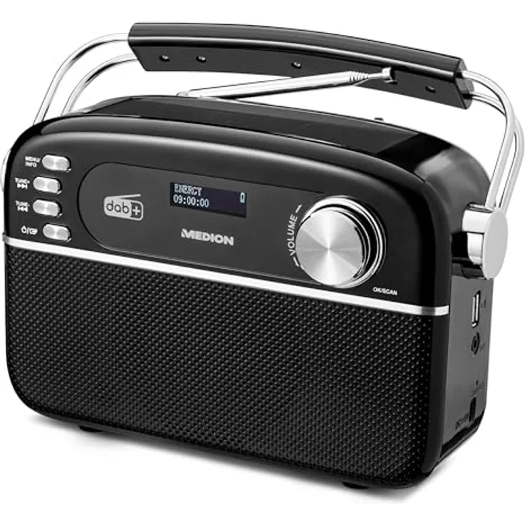 MEDION E66809 DAB Plus tragbares Solar Radio (Retro Design, Bluetooth, DAB+ UKW, integrierter Akku, Schwarz)