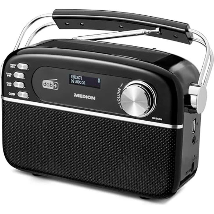 MEDION E66809 DAB Plus tragbares Solar Radio (Retro Design, Bluetooth, DAB+ UKW, integrierter Akku, Schwarz) – Bild 1