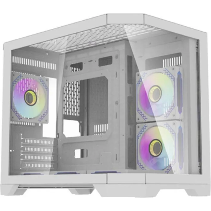 darkflash FT418 Mini Tower PC-Gehäuse mit 6x ARGB-Lüftern, weiße Glas-Seiten, M-ATX/ITX kompatibel
