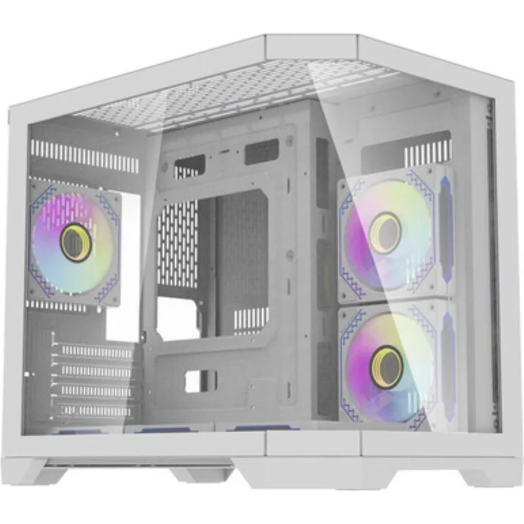 darkflash FT418 Mini Tower PC-Gehäuse mit 6x ARGB-Lüftern, weiße Glas-Seiten, M-ATX/ITX kompatibel