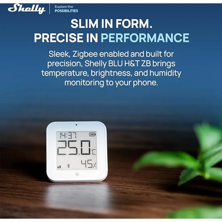 SHELLY BLU H&T Display ZB, Temperatur-/Luftfeuchtigkeitssensor mit E-Paper-Display, weiß, Zigbee 3.0 und Bluetooth 5.0 – Bild 2