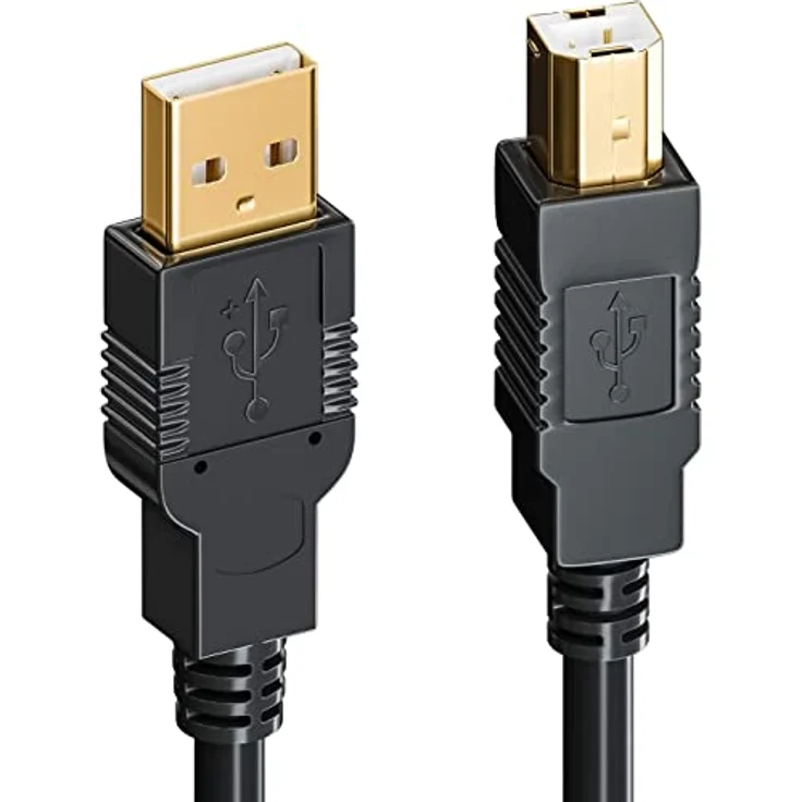 deleyCON 10m Aktives USB Druckerkabel Scannerkabel Datenkabel USB 2.0 A-Stecker zu B-Stecker - Schwarz, Übertragungsgeschwindigkeit bis zu 480 Mbps – Bild 1