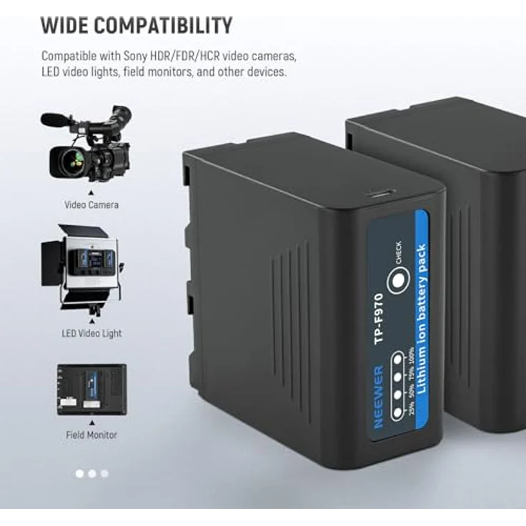 NEEWER NP-F970 7800mAh Wiederaufladbarer Kameraakku, 20W Typ C PD Schnellladung, Kompatibel mit Sony FX3/FX30/A7, Canon R5, Nikon Z8, 2er Pack – Bild 4