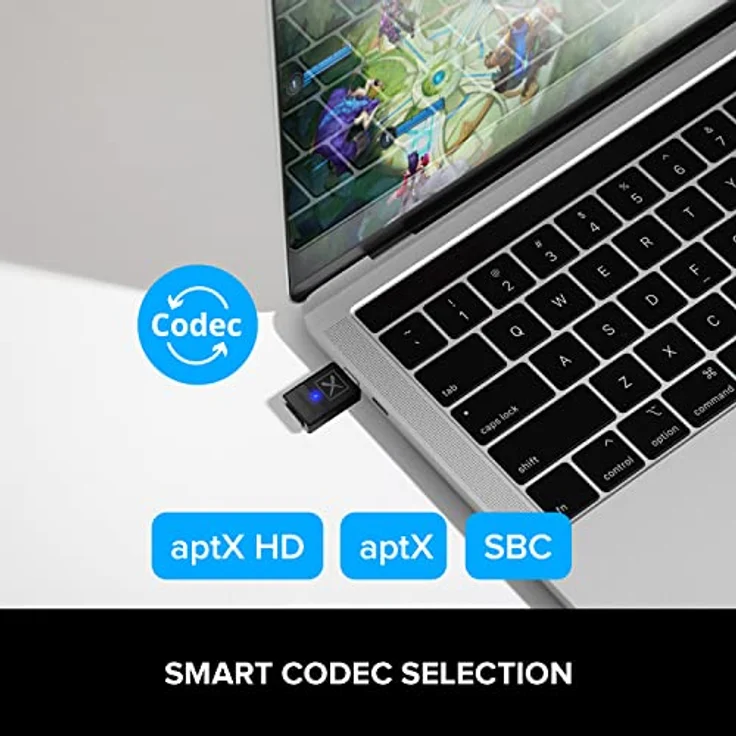 Creative BT-W3X Smart Bluetooth 5.3 Audio Transmitter mit aptX HD, High-Definition 24-Bit/48 kHz Audio, Geräteumschaltfunktion, Funktioniert mit PC/Mac/Spielkonsolen – Bild 2