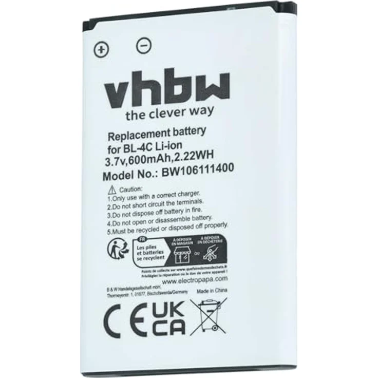 vhbw 2X Akku kompatibel mit Nokia 108 Dual SIM, Hochleistungsakku 600 mAh, Lithium-Ion, wiederaufladbar – Bild 3