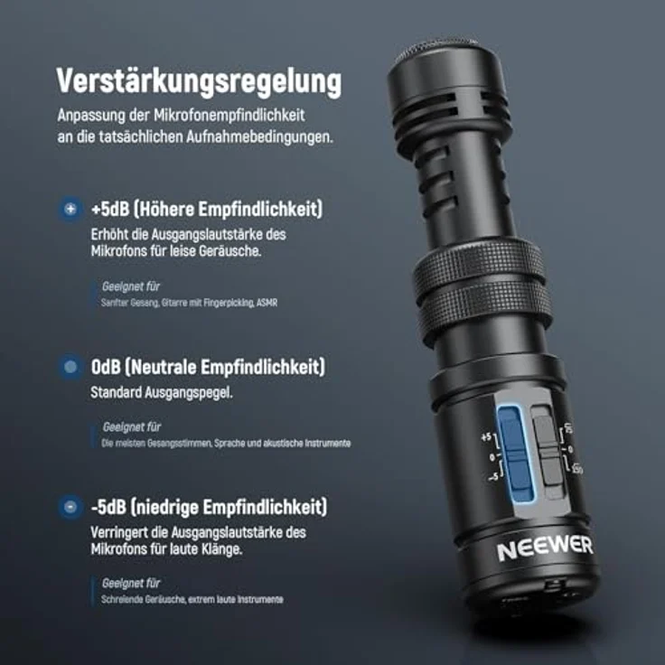 NEEWER VM11 Plug & Play Vlog Mikrofon, Mini Supernierenmikrofon mit 20-20KHz, zwei OTG Adaptern für DSLR, iPhone, Android, Echtzeit-Audiomonitoring und Windschutz – Bild 3