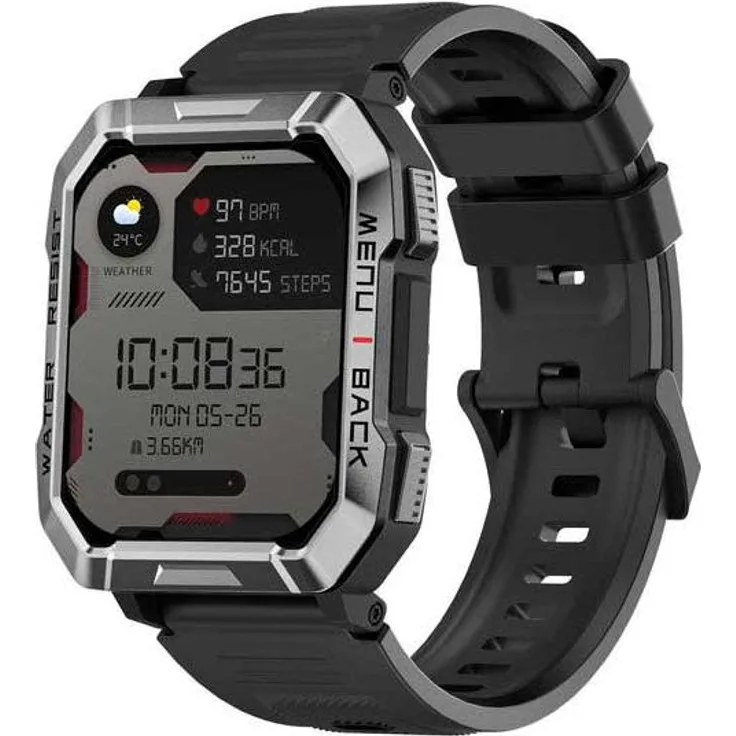 Blackview W60 Smartwatch, 2.01 Zoll HD Display, 24-Stunden SpO2 & Herzfrequenzüberwachung, 900mAh Akku, LED Taschenlampe, Schwarz