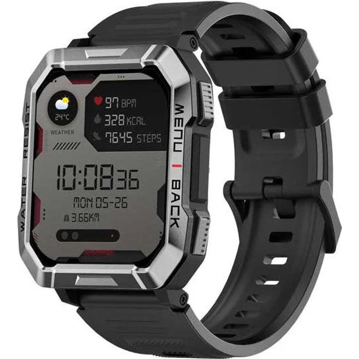 Blackview W60 Smartwatch, 2.01 Zoll HD Display, 24-Stunden SpO2 & Herzfrequenzüberwachung, 900mAh Akku, LED Taschenlampe, Schwarz