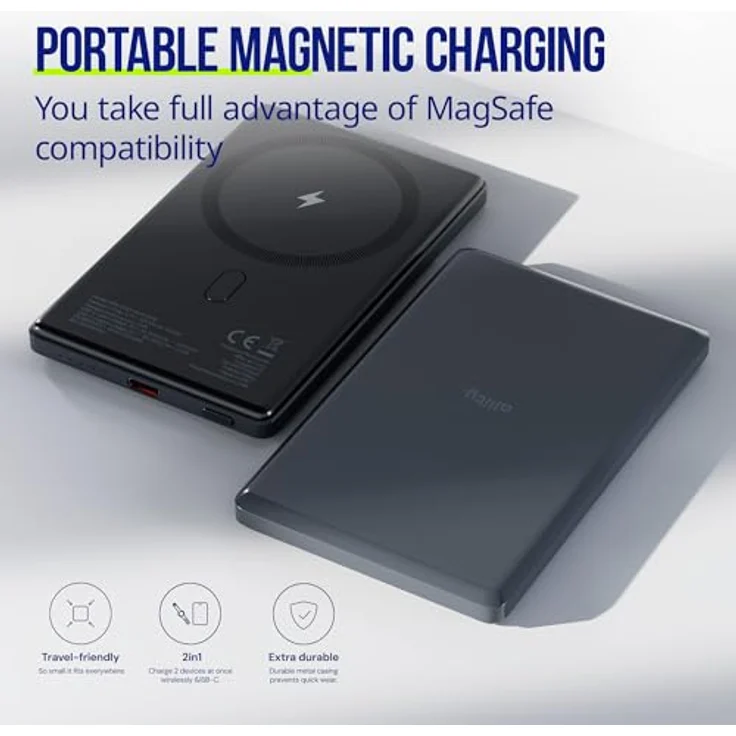 FOREVER Allity Powerbank Wireless APB-300 PD QC 20W 5000 mAh Grau Magnetisch – Bild 2