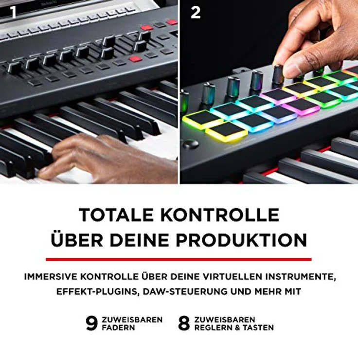 M-Audio Hammer 88 Pro – USB MIDI Keyboard Controller mit 88 gewichteten Hammermechanik-Tasten, Beat Pads, MIDI-zuweisbaren Kontrollen und Software – Bild 3