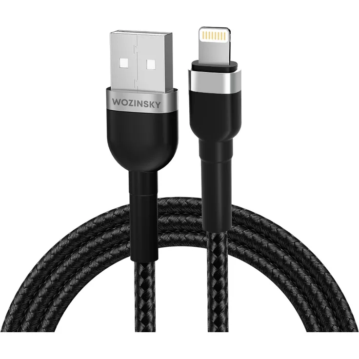 WOZINSKY USB-A auf Lightning Kabel, 2.4A, 2m, Schwarz - Hochleistungs-Ladekabel für Apple-Geräte