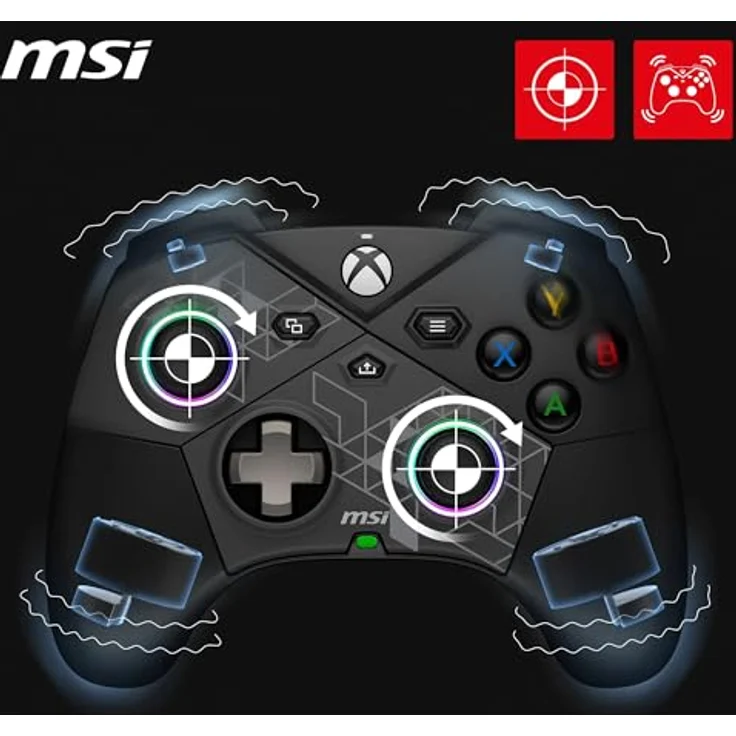 MSI Force Pro W, Gaming Controller für Xbox Series S, Android, Xbox One S, PC, Xbox One X, Xbox Series X, kabellos und kabelgebunden, mit integriertem Lithium-Akku, ergonomischem Design, programmierbaren Tasten, schwarz – Bild 3