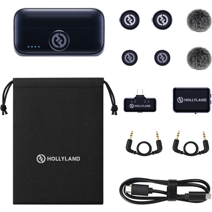 Hollyland LARK M3 Combo 2TX & 2RX, Funkmikrofon-Kit mit 48 kHz Audioübertragung, AI-Rauschunterdrückung, ultrakompakt, individuelle Stimmabstimmung