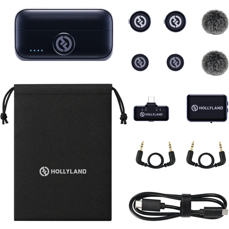 Hollyland LARK M3 Combo 2TX & 2RX, Funkmikrofon-Kit mit 48 kHz Audioübertragung, AI-Rauschunterdrückung, ultrakompakt, individuelle Stimmabstimmung