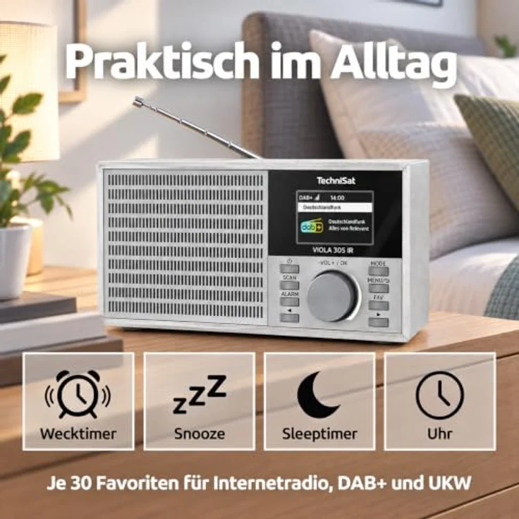 TechniSat Digitalradio Viola 305 Ir, DAB+, UKW, Internetradio, Bluetooth, dimmbares TFT-Farbdisplay, Wecker, silber – Bild 5