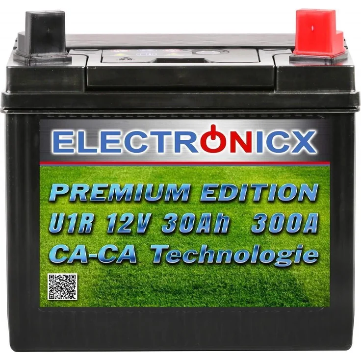 Electronicx Rasentraktor Aufsitzmäher Batterie U1R, 12V 30AH Starterbatterie mit 300A Kälteprüfstrom, wartungsfrei, hohe Lebensdauer