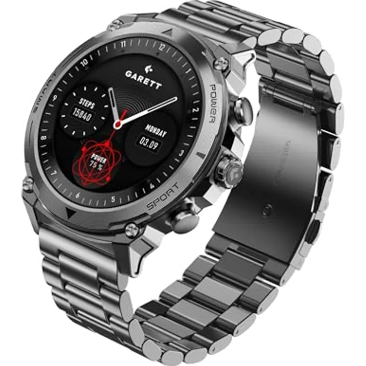 Garett Atom 47 mm, SmartWatch mit Fitness-Tracking und Smart-Funktionen, silber