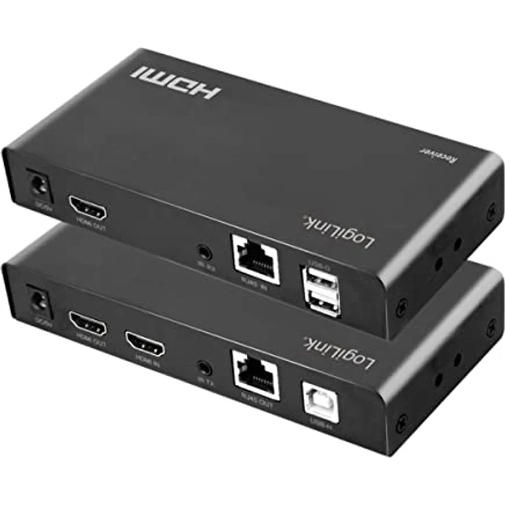 LogiLink HD0057 - HDMI-Extender-Set (1x Empfangseinheit & 1x Sendeeinheit) über LAN/Netzwerk, KVM (Keyboard/Video/Maus) 50m, 2xUSB,1080p/60Hz,HDCP,IR,Loop Out – Bild 2