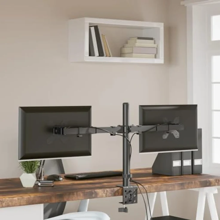 vidaXL Tischhalterung, Verstellbar Monitorhalterung mit C-Klemme für 2 Monitore, VESA 75/100 mm, Schwarz Stahl – Bild 3